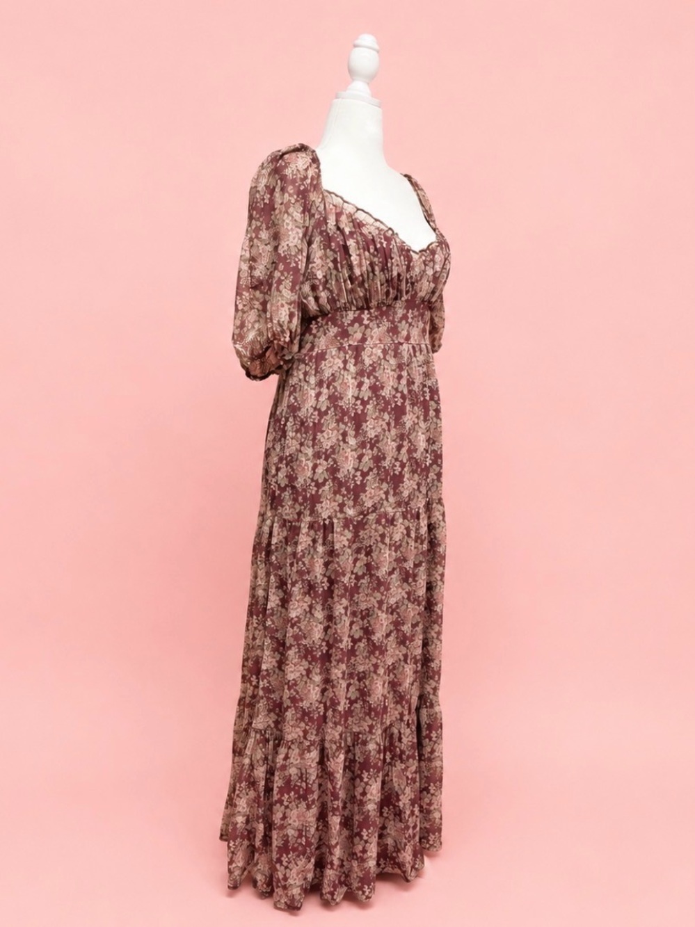 Mauve Floral Maxi Dress with Sweetheart Neckline - Picture 8 of 9